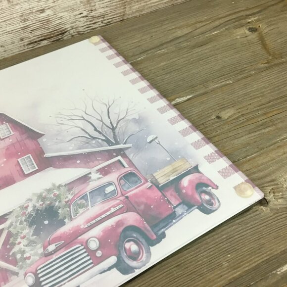 Red Truck Christmas on the Farm Glass Cutting Board 8" x 11.25" - Picture 7 of 8